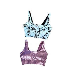 Lot of 2 Sports Bra IVL Collective White Black Tie Dye Shimmer Sparkle Pink Sz 8